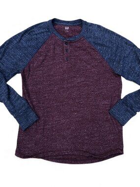 GAP Henley Long Sleeve Shirt Men's MEDIUM Colorblock Button